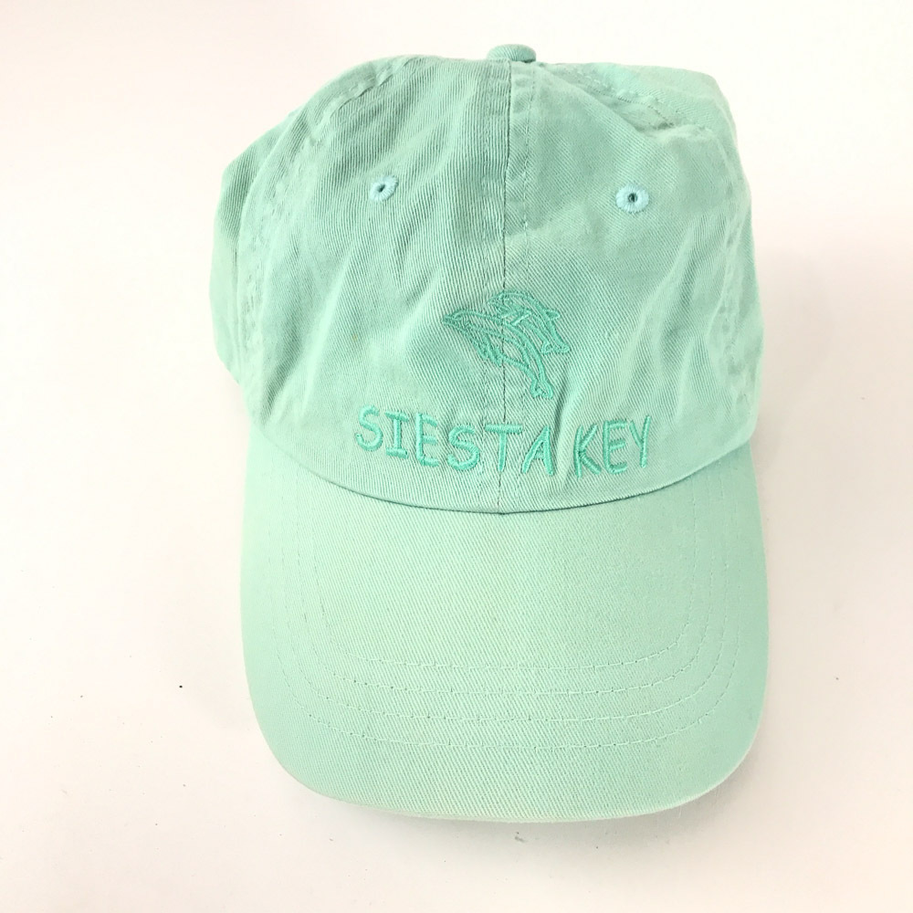 Siesta Key FL hat with two dolphins embroidery